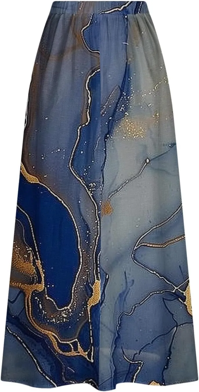 Womens 2025 Summer Boho Skirts Floral Print Midi Skirt with Pocket Plus Size Loose Flowy Beach Skirts