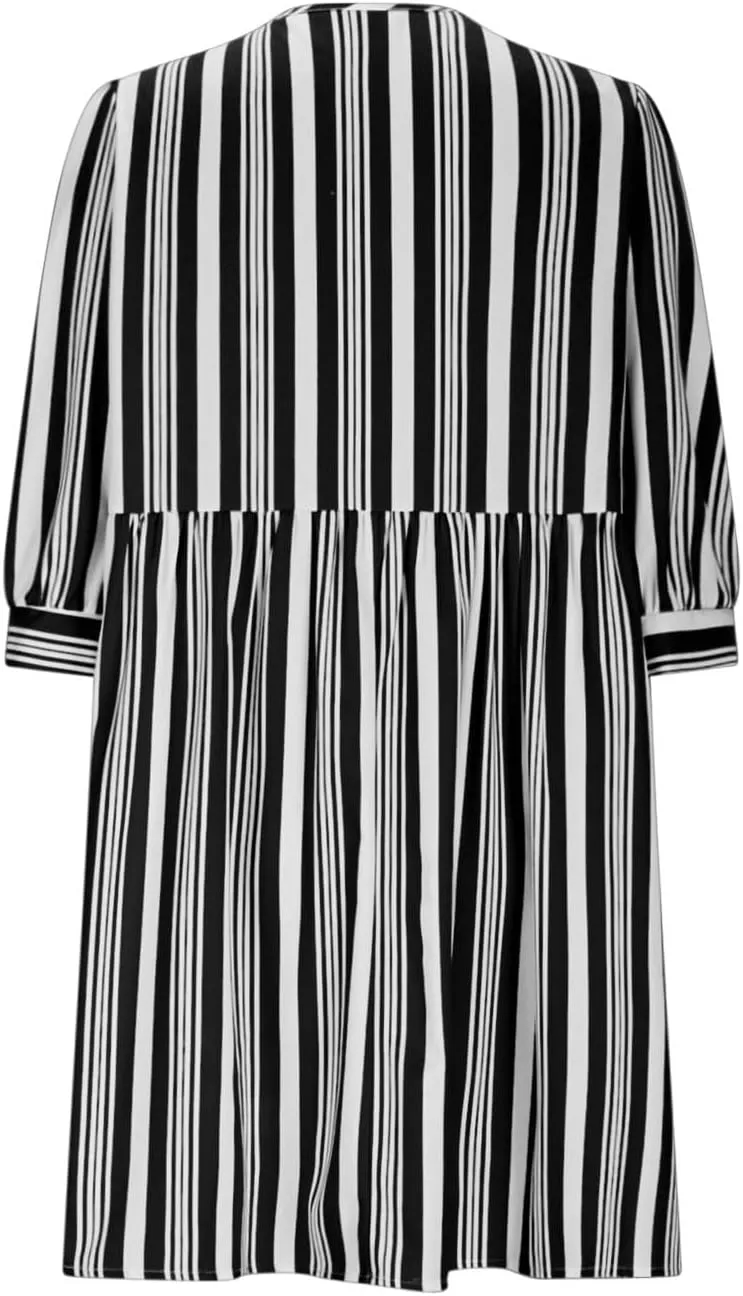 Womens 3/4 Sleeve Tie Front V Neck Midi Dress Flowy Swing Loose Fit Casual Vacation Dress Beach Sundress with Pocket