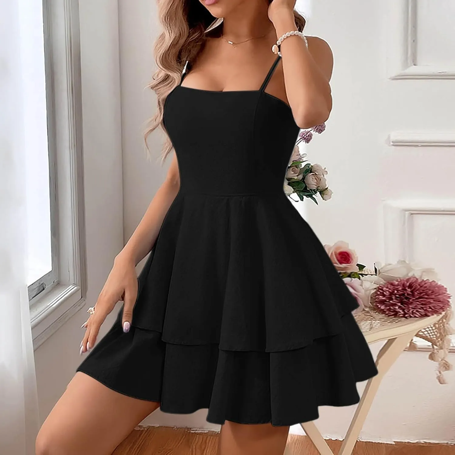 Women's Backless Bow Tie Short Dress 2025 Summer Models Sexy Halter Homecoming Dresses Ruffle Hem Daily Mini Dress