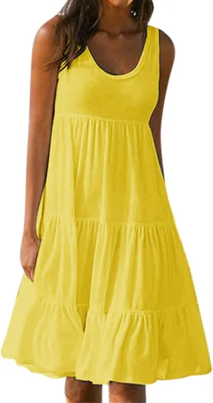 Women's Beach Vacation Clothes Summer Sundresses Casual Loose Trendy Sleeveless Solid Flowy Dress Plus Size, S-4XL