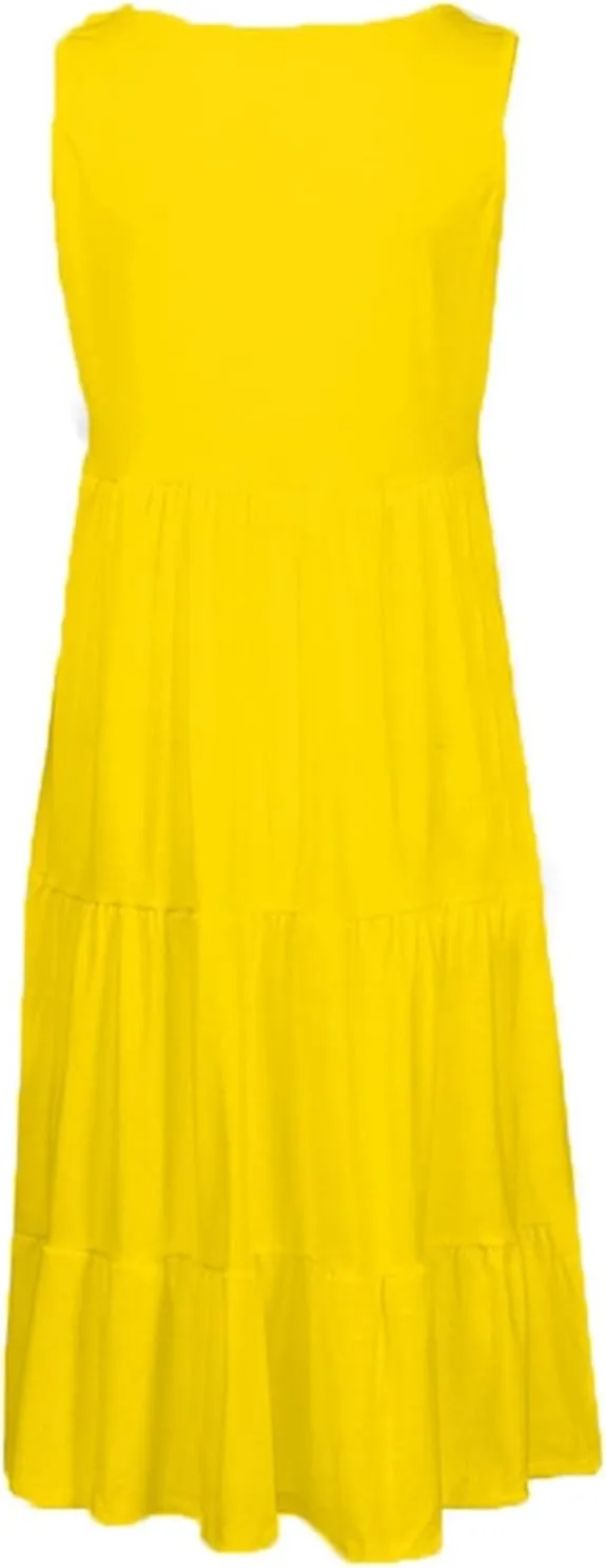 Women's Beach Vacation Clothes Summer Sundresses Casual Loose Trendy Sleeveless Solid Flowy Dress Plus Size, S-4XL