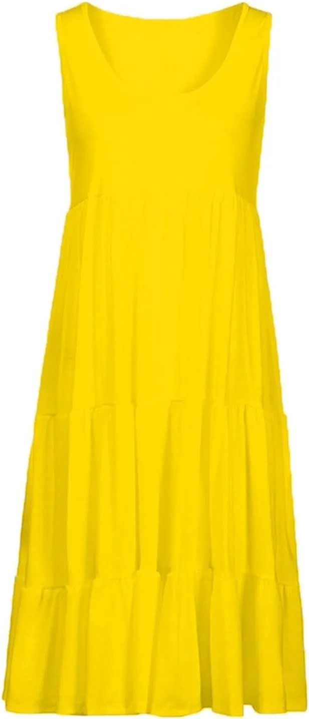 Women's Beach Vacation Clothes Summer Sundresses Casual Loose Trendy Sleeveless Solid Flowy Dress Plus Size, S-4XL