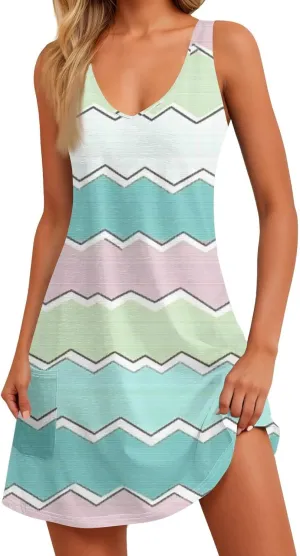 Women's Bohemian Floral Sleeveless Summer Dress with Pockets Casual Loose Fit Beach Summer for Vacation