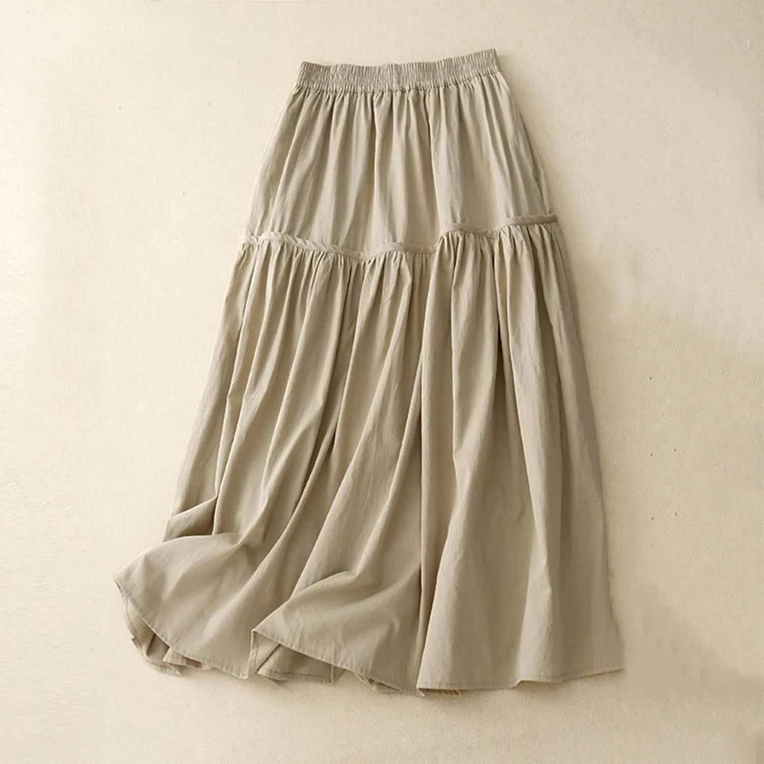 Women's Bohemian Skirt 2025 Fashion Elastic Waist Pleated Dress Summer Solid Flowy Swing Tiered A Line Midi Skirts