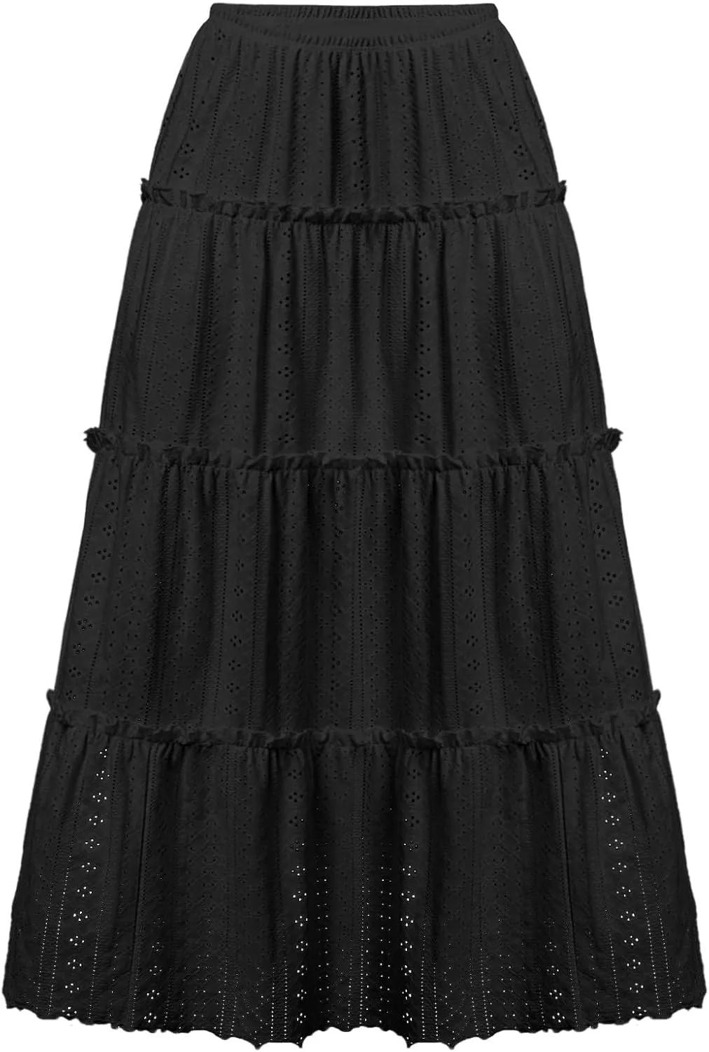 Women's Casual Boho Flowy Maxi Skirt 2025 Trendy Plain Summer Long Skirts Bohemian Ruffle Pleated Beach Skirts