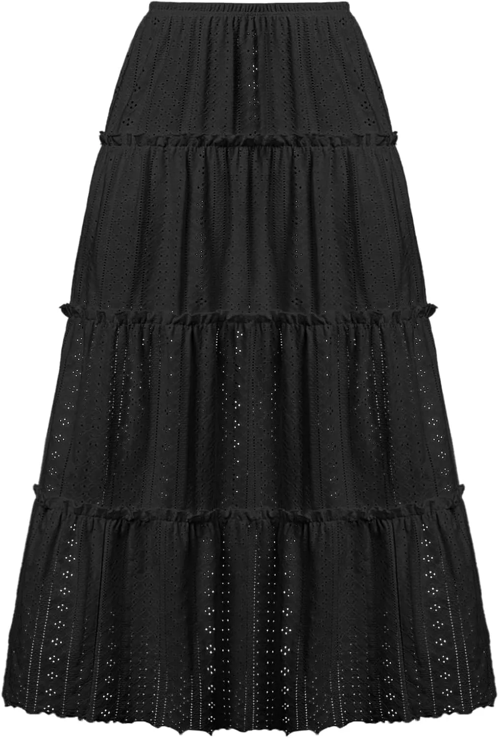 Women's Casual Boho Flowy Maxi Skirt 2025 Trendy Plain Summer Long Skirts Bohemian Ruffle Pleated Beach Skirts