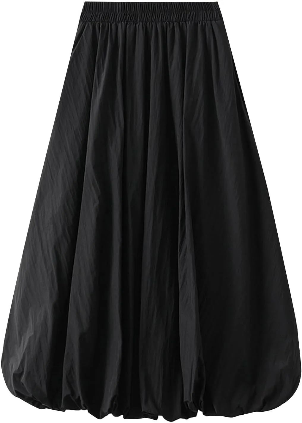 Womens Casual Boho Skirts Solid Lantern Skirt Trendy Pleated Elastic Waist Flower Bud A-line Skirt Beach Half Dress
