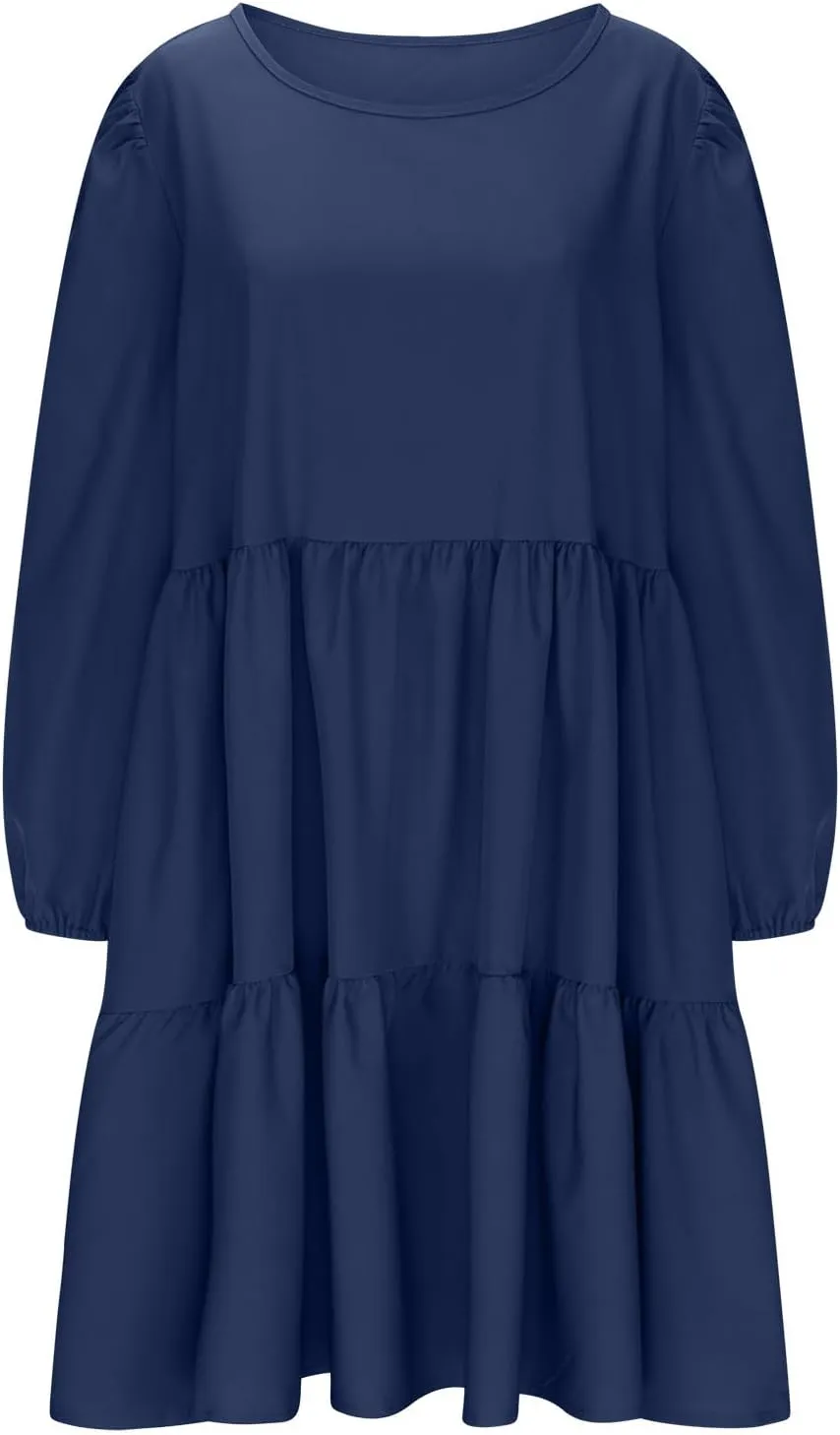 Women's Casual Dresses Fall Winter Lantern Long Sleeve High Waisted Ruffle Flowy Tiered Mini Dress Cute Babydoll Dress