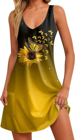 Women's Casual Dresses, Short Sleeve Tie V Neck Ruffled Midi Flowy Dress Women's V Neck Short Sleeve Summer Maxi Dress