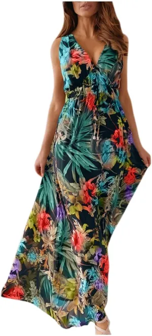 Women's Casual Dresses Sleeveless Maxi Boho Dresses 2024 Summer Beach Print Loose Swing V-Neck Dress Dresses, S-2XL