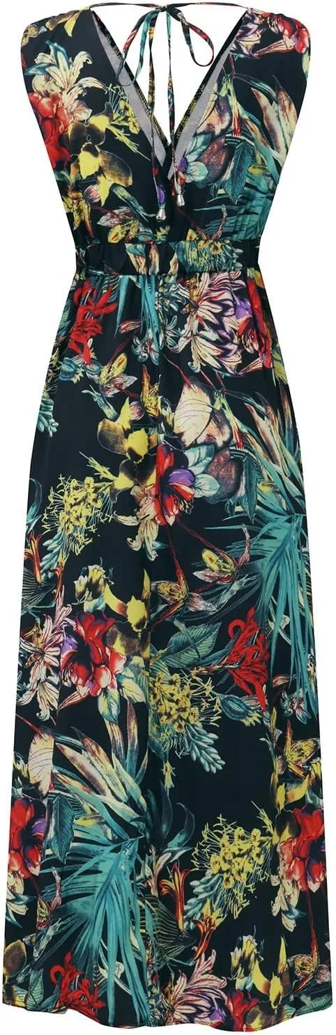 Women's Casual Dresses Sleeveless Maxi Boho Dresses 2024 Summer Beach Print Loose Swing V-Neck Dress Dresses, S-2XL