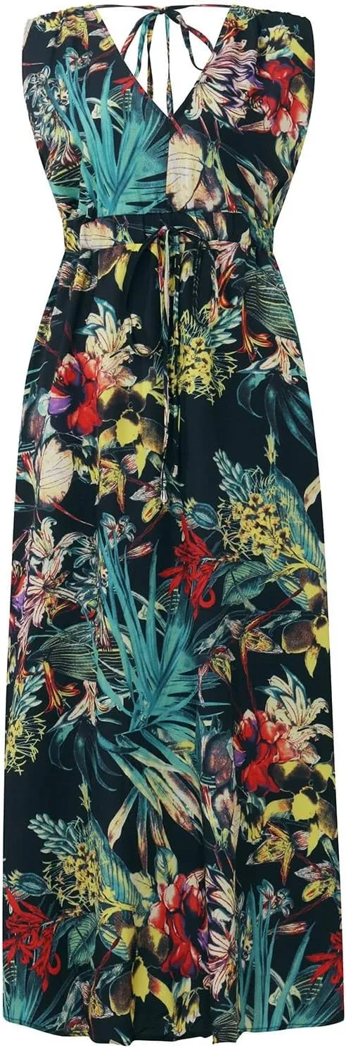 Women's Casual Dresses Sleeveless Maxi Boho Dresses 2024 Summer Beach Print Loose Swing V-Neck Dress Dresses, S-2XL