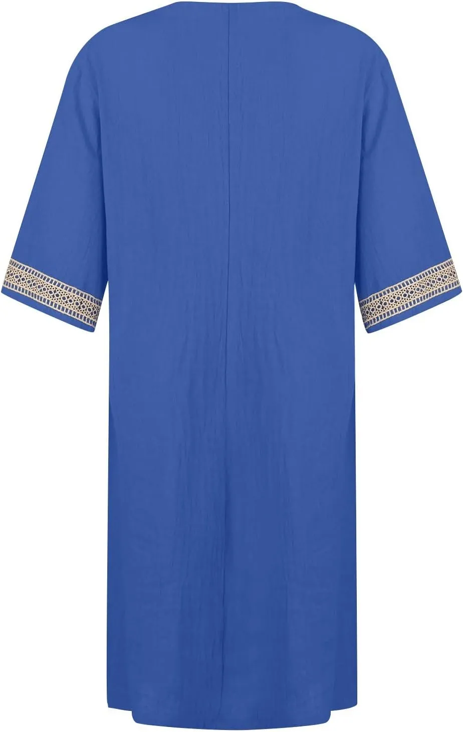 Women's Casual Dresses Summer Loose Trendy Short Sleeve V-Neck Solid Color Lace Beach Vacation Dress, S-3XL
