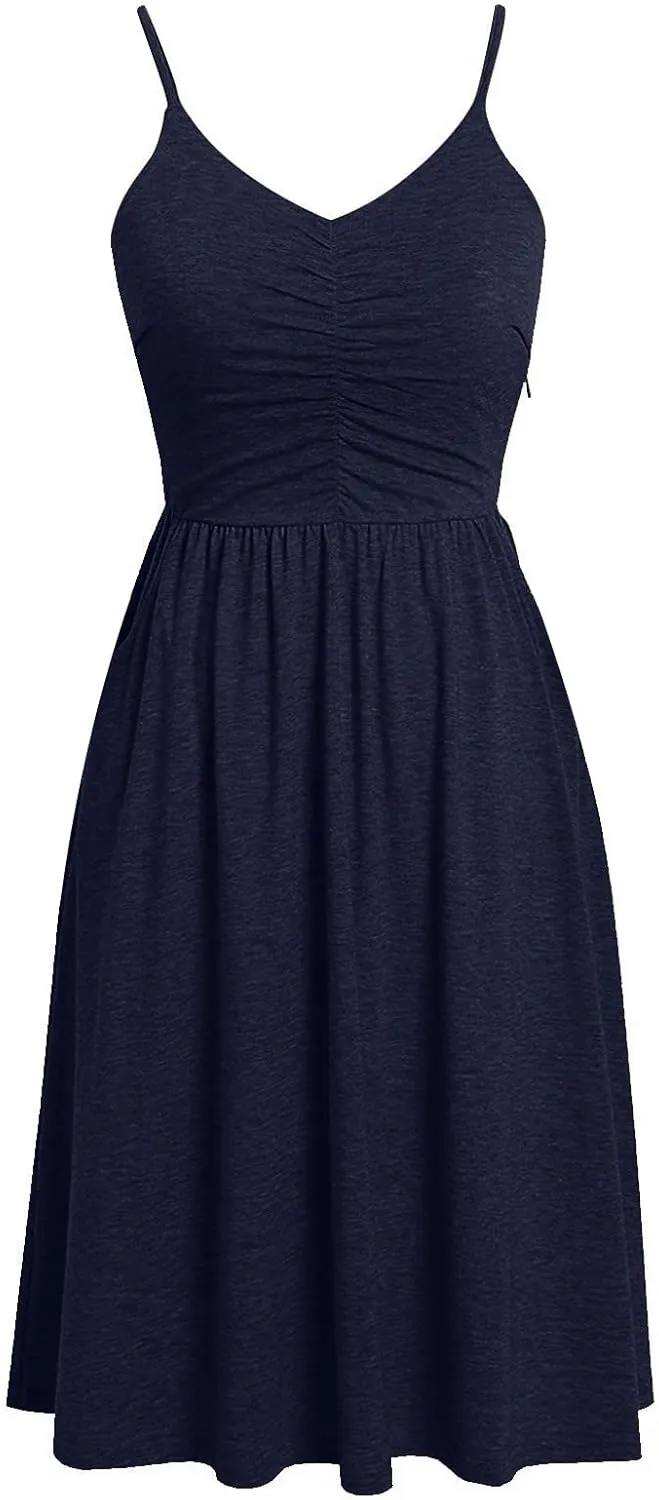 Women's Casual Dresses Summer Pleated Dress Sexy Spaghetti Strap Dresses Sleeveless V Neck Solid Tiered Clothes