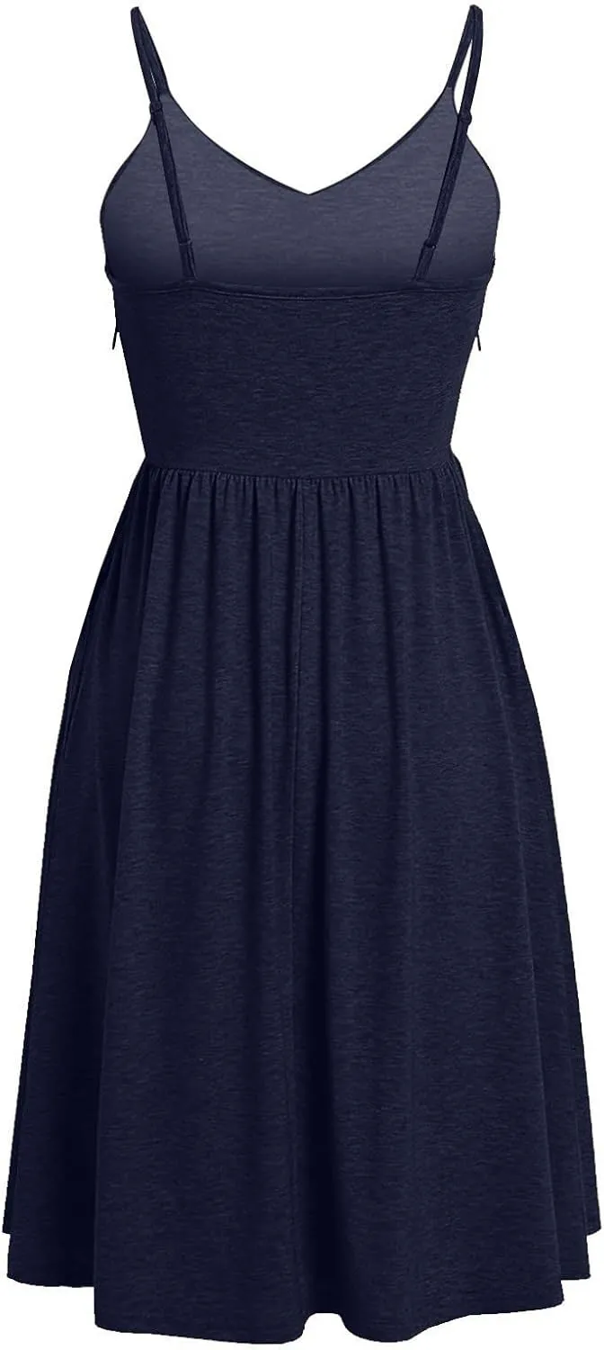 Women's Casual Dresses Summer Pleated Dress Sexy Spaghetti Strap Dresses Sleeveless V Neck Solid Tiered Clothes