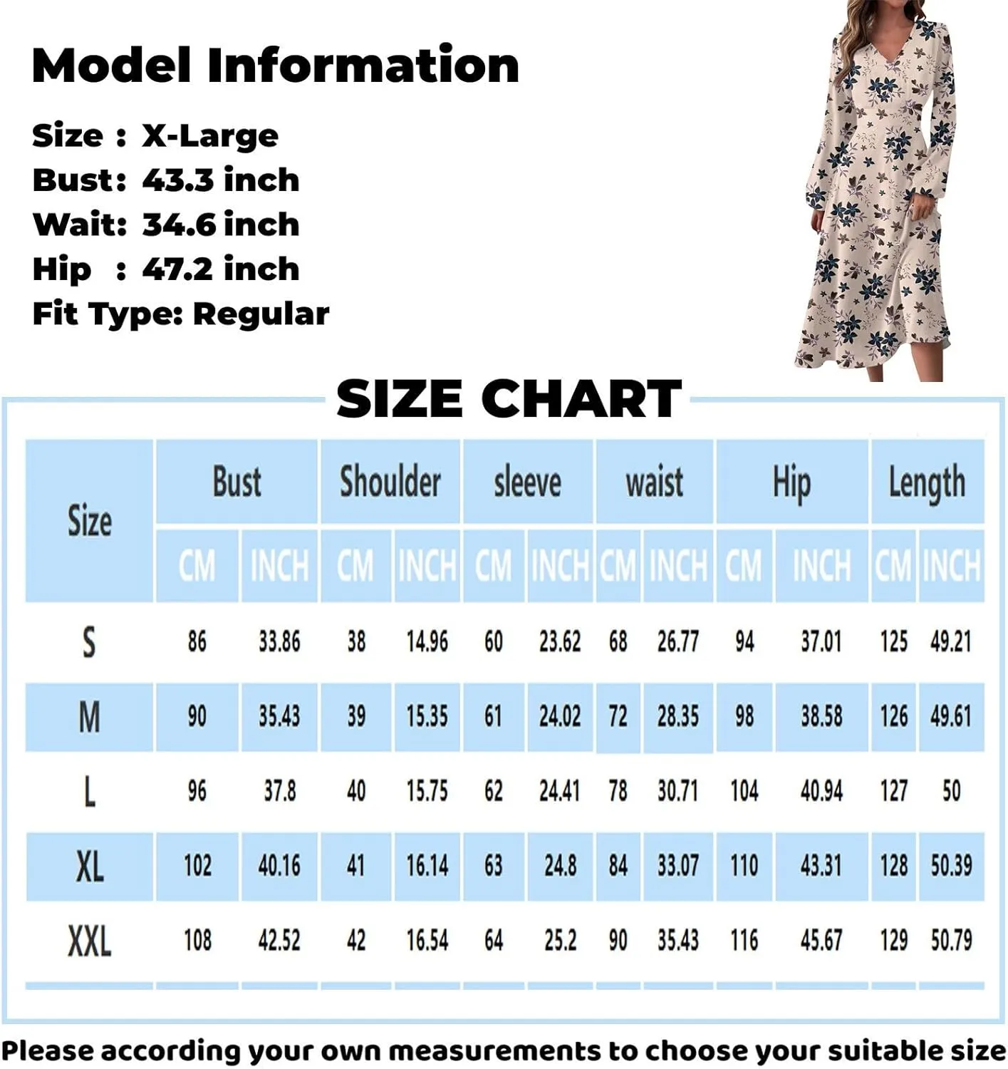 Women's Casual Fashion V-Neck Long Sleeve Floral Print Long Dress Fashion