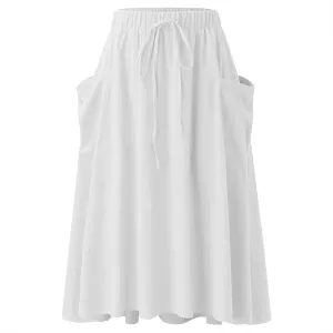 Womens Casual High Waist Pleated A Line Midi Skirt with Pocket Wool Skirt Suits