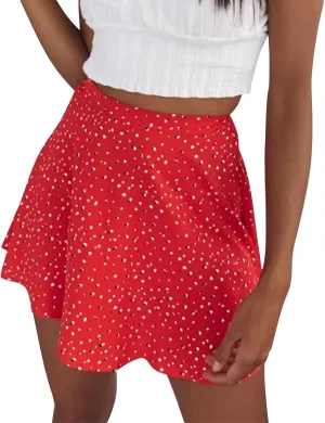 Women's Casual Mini Skirt High Waist Floral Pleated Beach Skorts