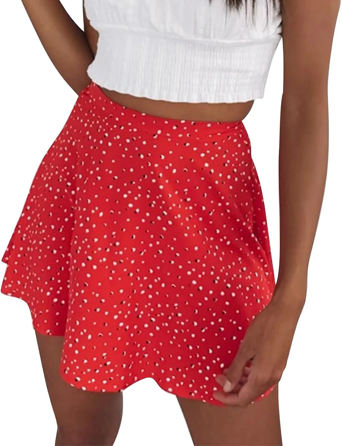 Women's Casual Mini Skirt High Waist Floral Pleated Beach Skorts