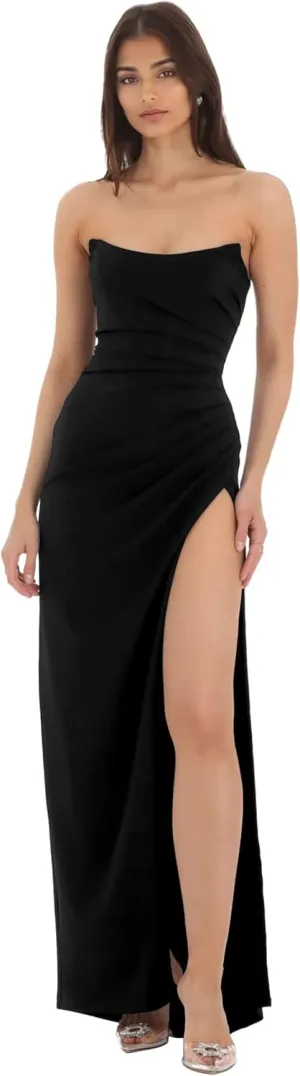 Women's Chiffon Prom Dresses 2025 Strapless Long Ball Gown Pleated A Line Evening Party Gown with Slit