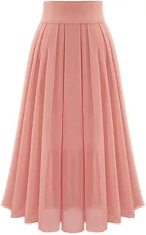 Women's Chiffon Skirts Elastic High Waist Tea Length Skirts Elegant Flowy A-line Ruffle Pleated Skirts Beachwear