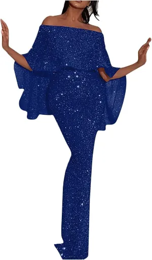 Women's Cocktail Dresses Sexy Solid Color Sequins Split Wrap Dress Party Cocktail Prom Wedding Guest Dress, S-3XL
