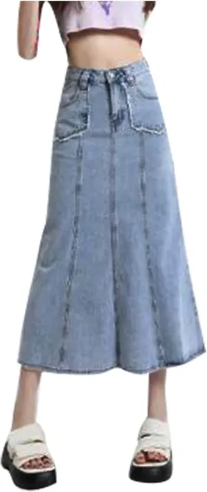 Women's Curvy Tummy Control Skirt High Waisted Midi Length Casual Cute Button Down Fishtail Skirts Sexy Denim Trendy
