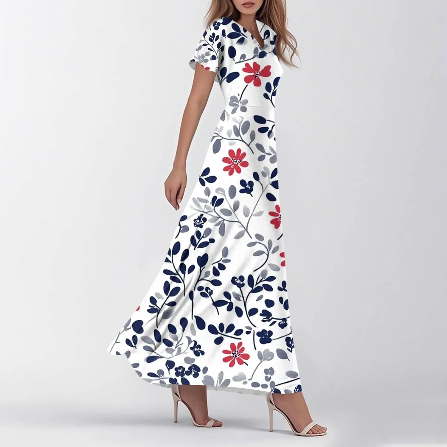 Women's Cute Summer Dresses V Neck Flutter Sleeve Floral Smocked Ruffle Elegant Maxi Sundress 2025 Casual, Xs-2Xl