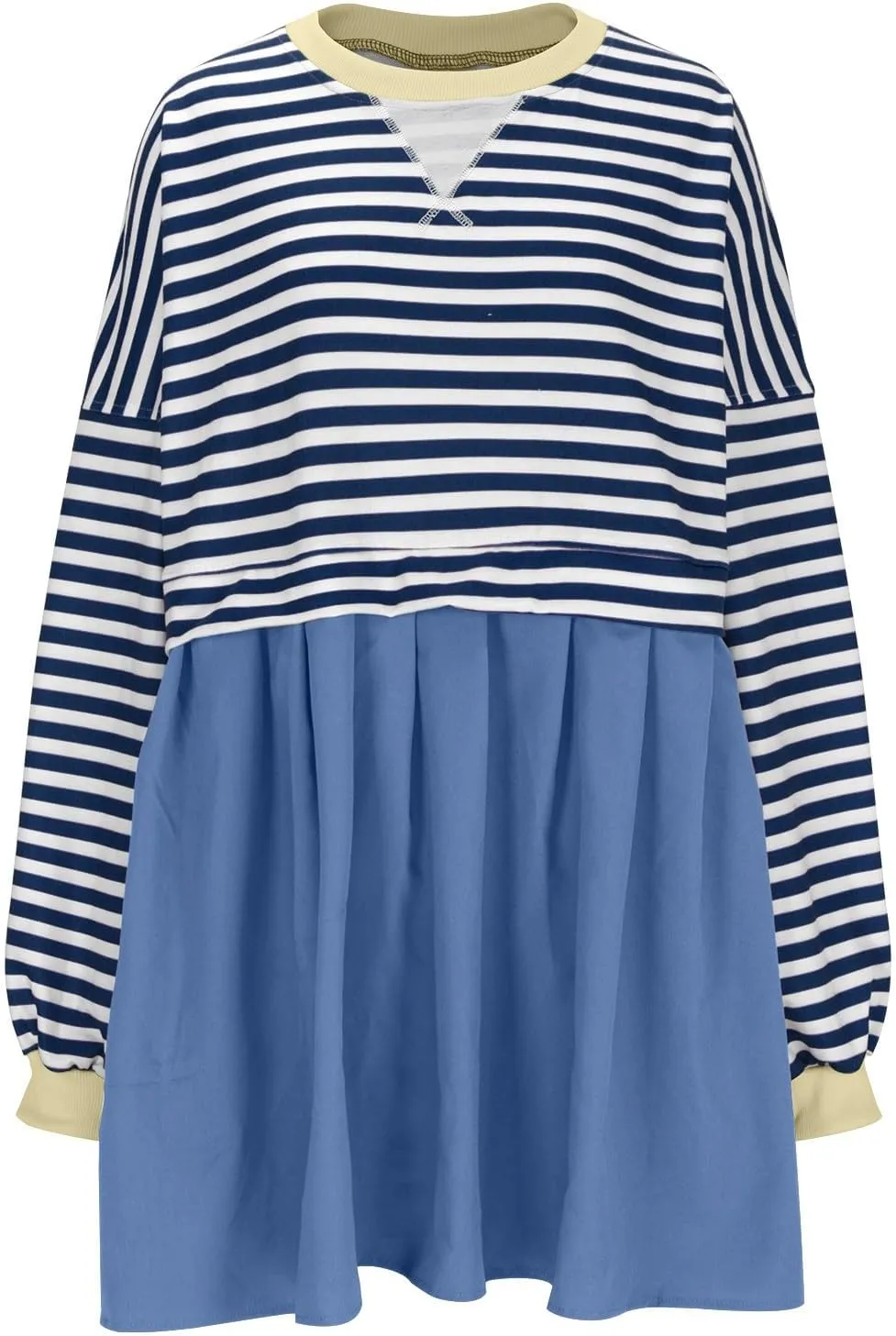 Women's Dresses Casual Oversized Sweatshirts Long Sleeve Crewneck Patchwork Pleated Pullover Mini Dress Fall Dress