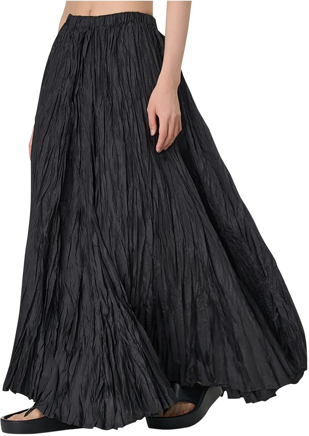 Women's Eleganti Skirts Fluttering Drapey Crinkle Slim Waist Plus Hem Loose Skirt Midi Dress Walking Daily Wear