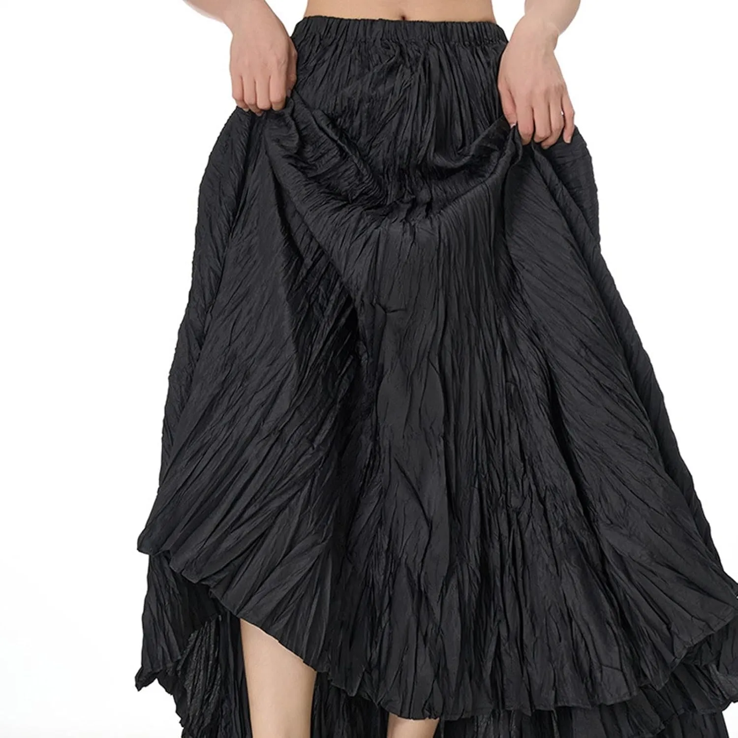 Women's Eleganti Skirts Fluttering Drapey Crinkle Slim Waist Plus Hem Loose Skirt Midi Dress Walking Daily Wear