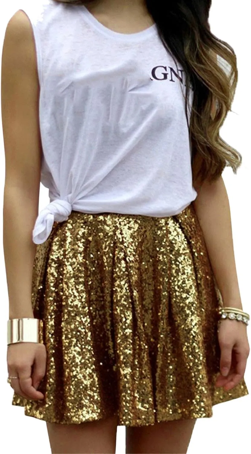 Women's Fashion High Waist Pleated Solid Color Short Skirt Loose Sequin Skirt Skirt for Women Tulle