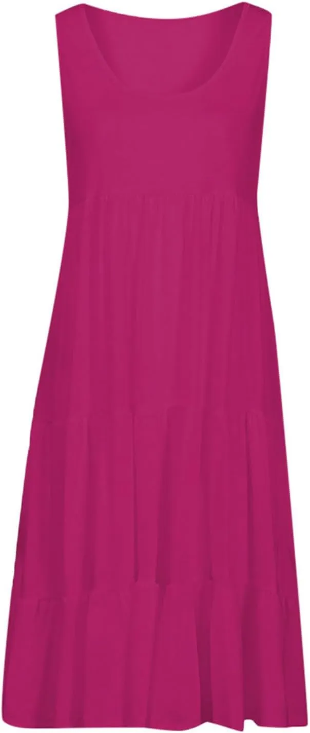Womens Fashion Holiday Summer Dresses Sleeveless Party Beach Dress Round Neck Gradient Print Tank Dress Sundress