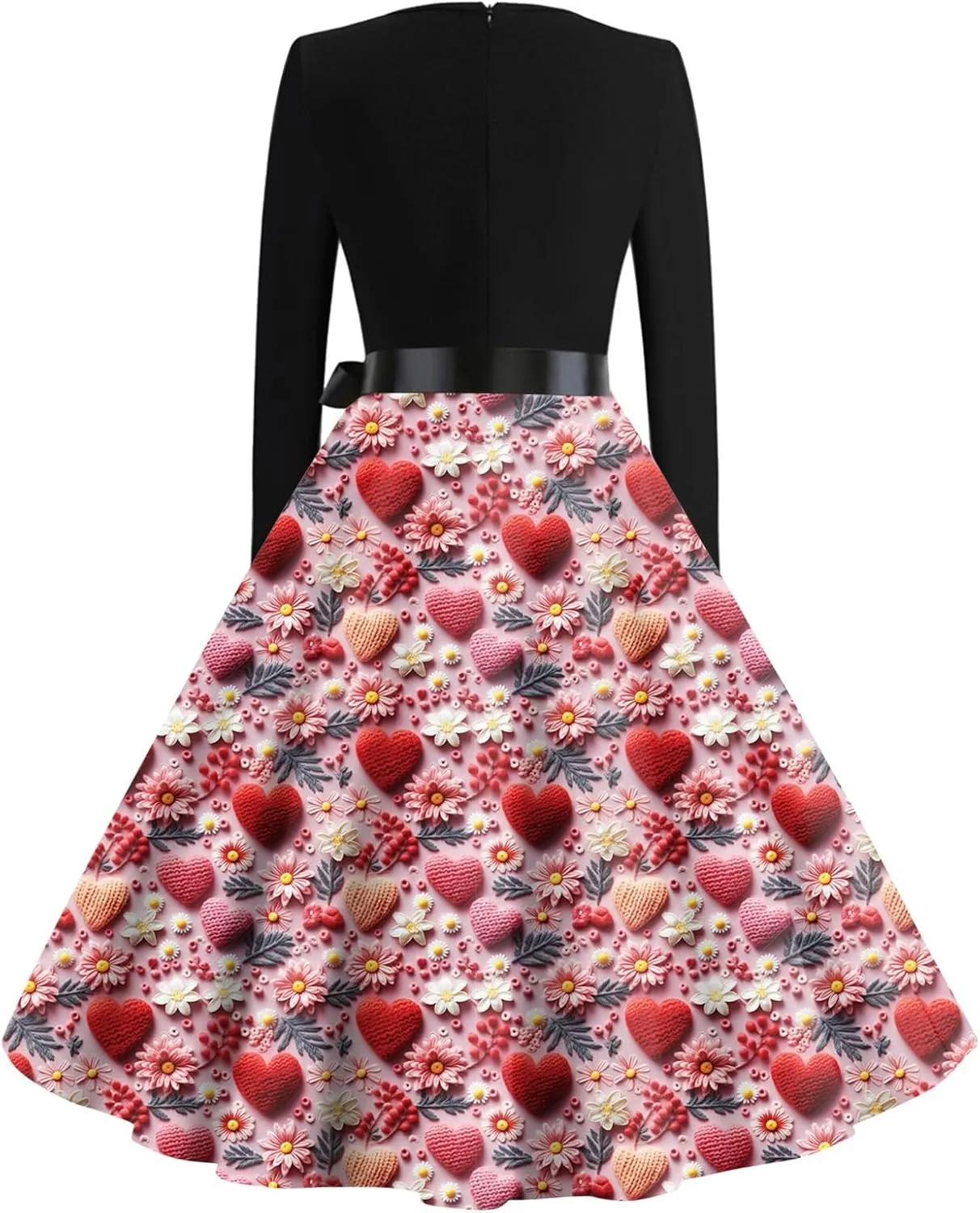Women's Fashion Round Neck Casual Slim Valentine's Day Printed Long Sleeve Dresses Fashion
