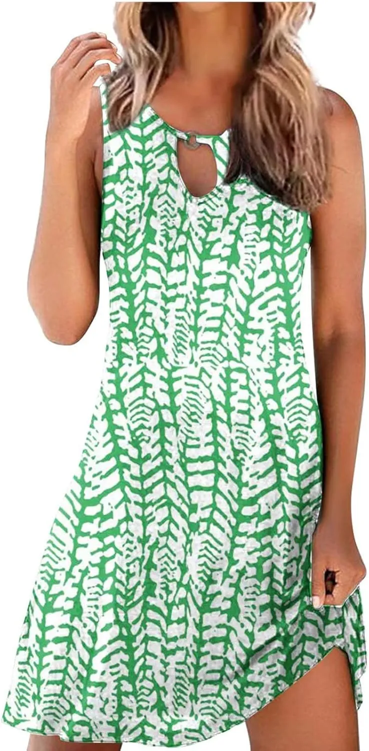 Womens Floral Print Tank Top Dress Aline Tshirt Sun Dress Summer Casual Sundresses 2023 Beach Vacation Outfits