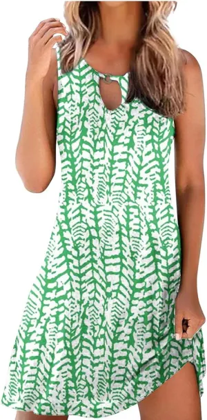 Womens Floral Print Tank Top Dress Aline Tshirt Sun Dress Summer Casual Sundresses 2023 Beach Vacation Outfits