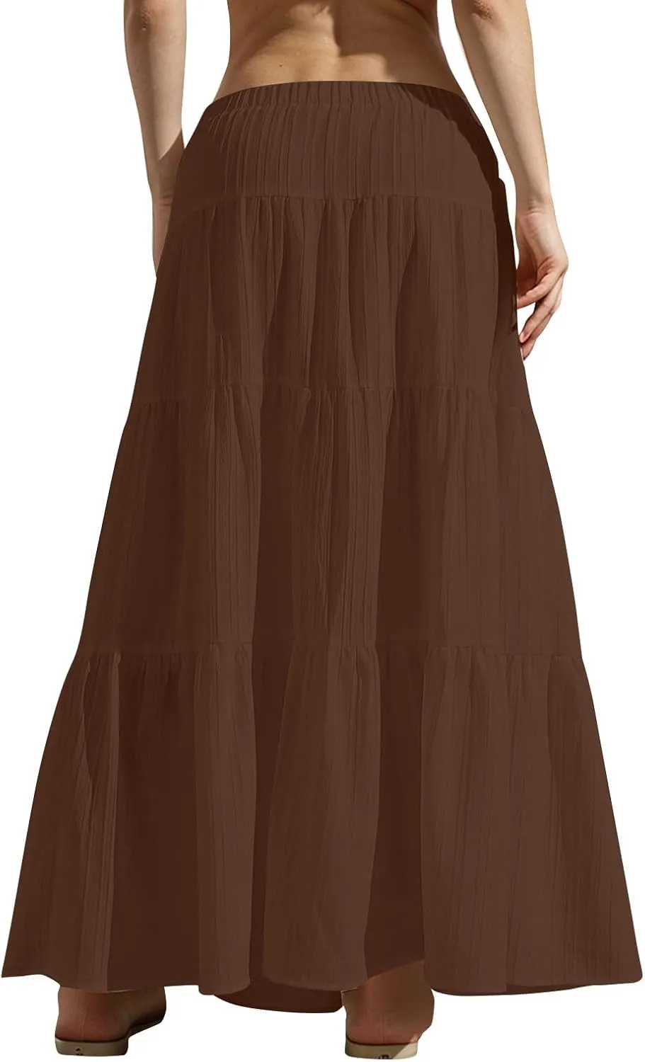 Women's Flowy Flared Ruffle Boho Long Skirt Summer Maxi Skirt Tiered Long Vacation A-Line Pleated Drawstring Swing Skirts