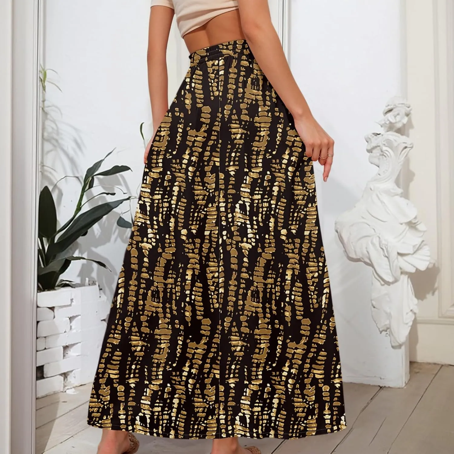 Women's Flowy Maxi Skirt Summer High Waisted Pleated tie Casual Long Skirts with Pockets, S-2XL