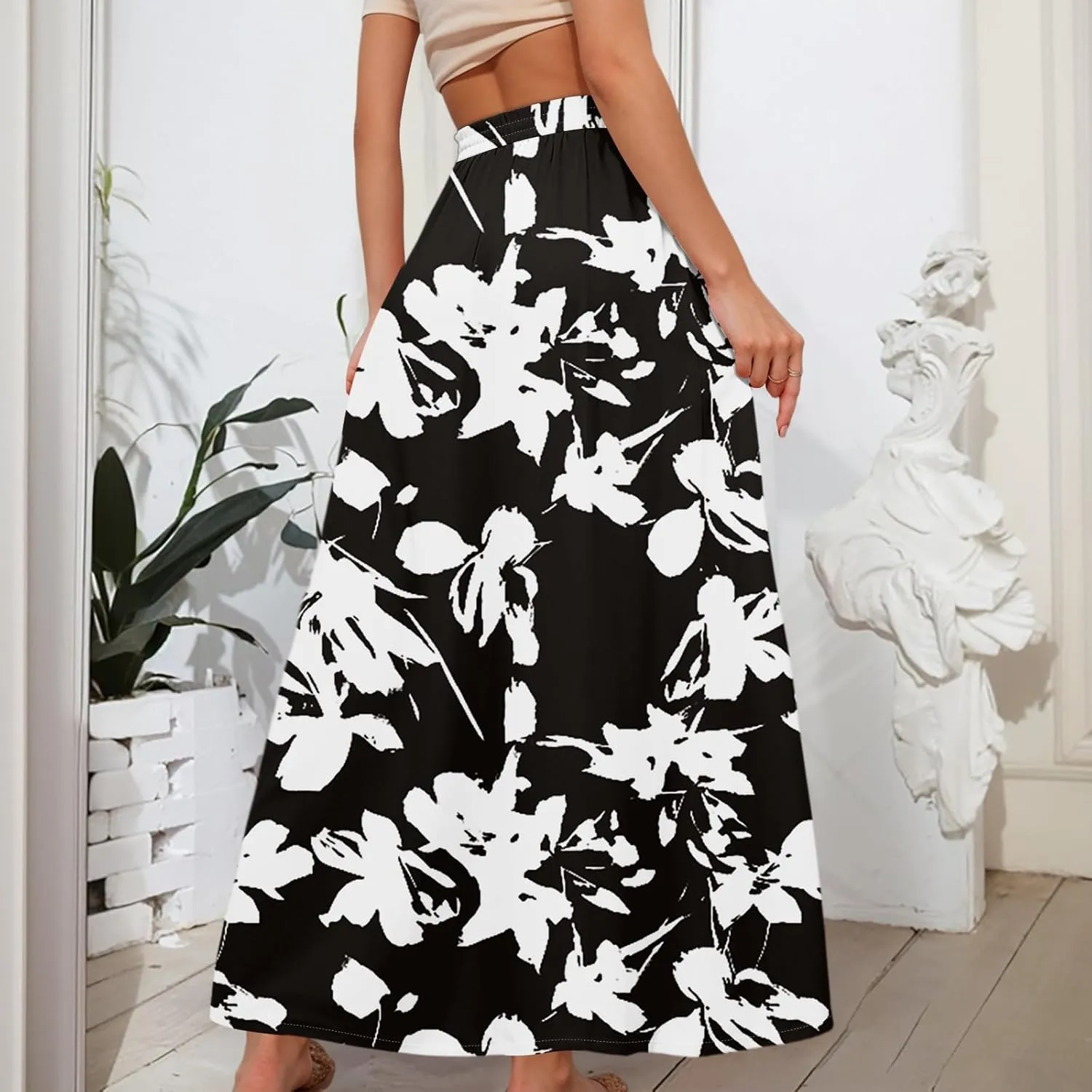 Women's Flowy Maxi Skirt Summer High Waisted Pleated tie Casual Long Skirts with Pockets, S-2XL