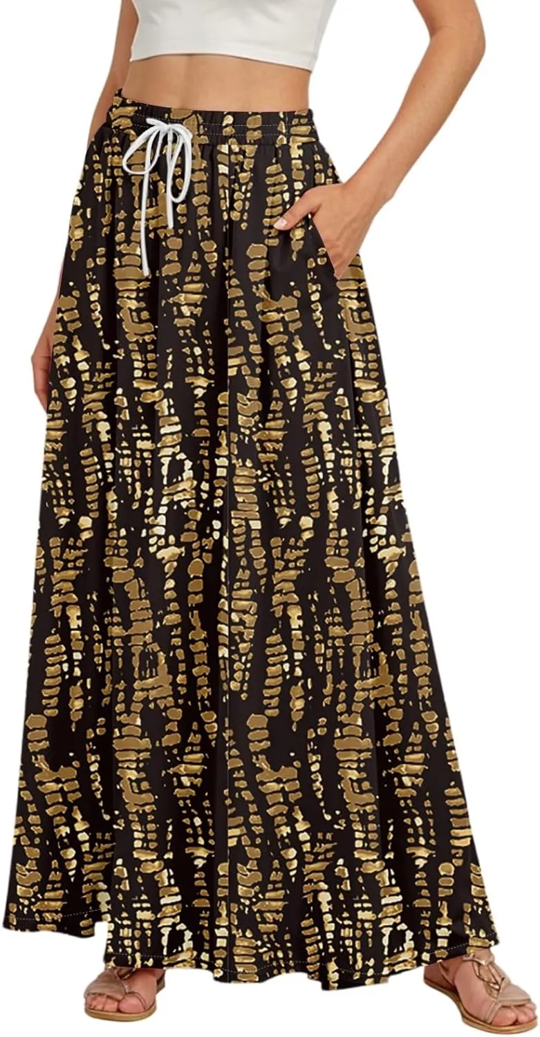 Women's Flowy Maxi Skirt Summer High Waisted Pleated tie Casual Long Skirts with Pockets, S-2XL