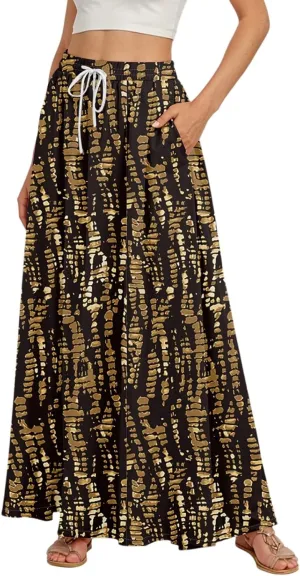 Women's Flowy Maxi Skirt Summer High Waisted Pleated tie Casual Long Skirts with Pockets, S-2XL