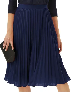 Women's High Waist Flowy Skirts Boho Swing Pleated A-line Midi Skirts Summer Casual Knee Length Beach Skirt