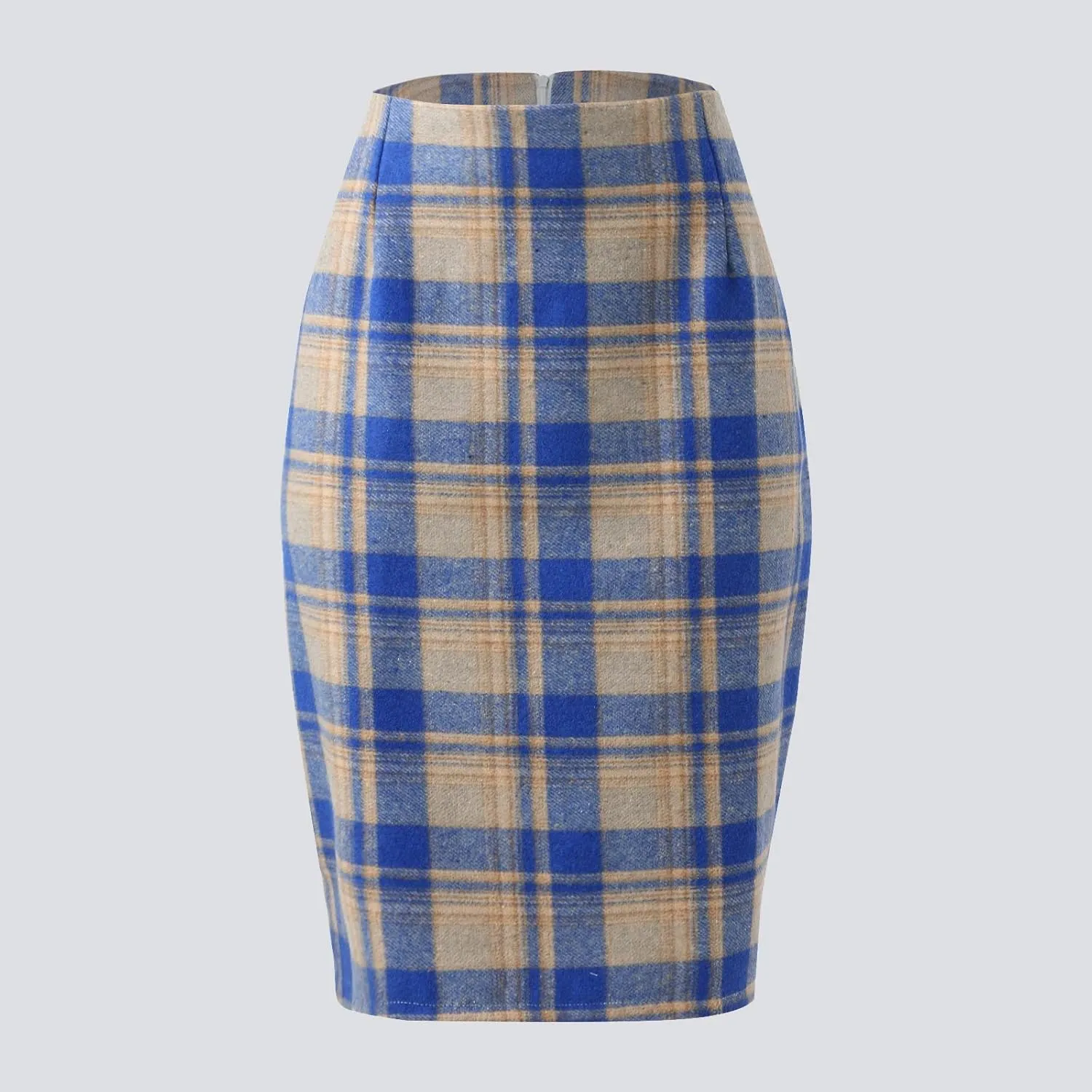Womens High Waist Plaid Skirt Bodycon Pencil Wool Mini Skirts Dressy Casual Flannel Work Date Hip-Covering Skirt