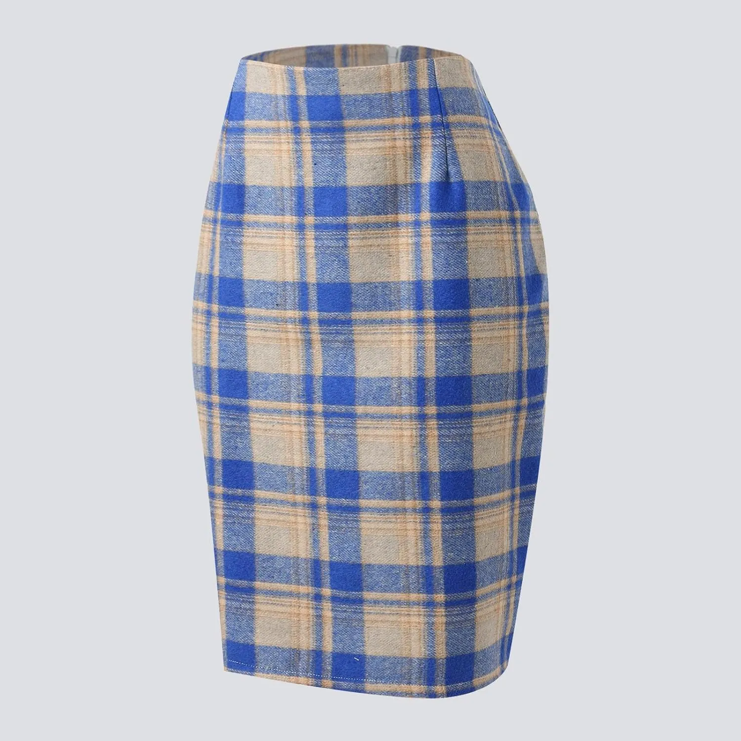 Womens High Waist Plaid Skirt Bodycon Pencil Wool Mini Skirts Dressy Casual Flannel Work Date Hip-Covering Skirt