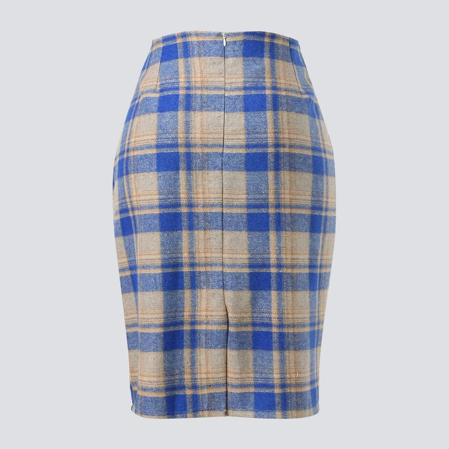 Womens High Waist Plaid Skirt Bodycon Pencil Wool Mini Skirts Dressy Casual Flannel Work Date Hip-Covering Skirt