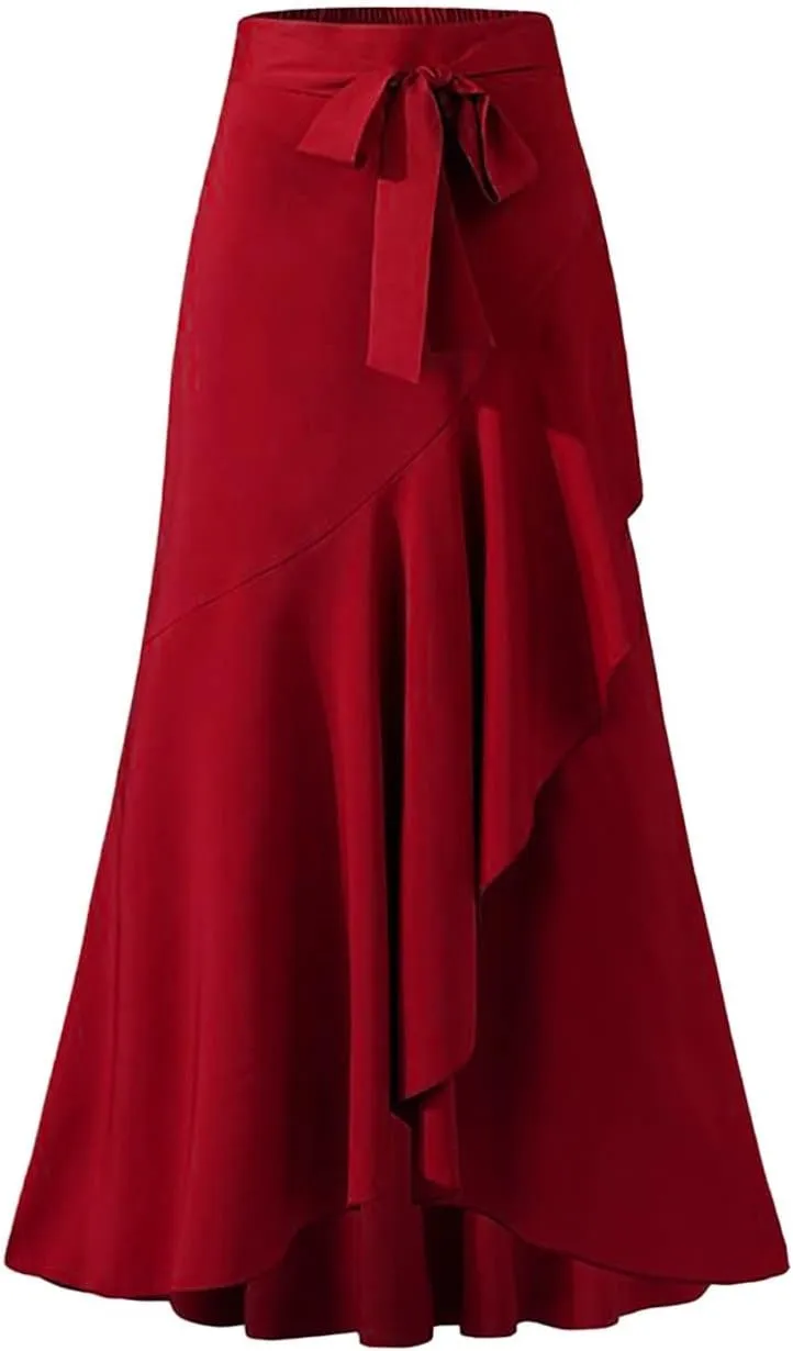 Women's High Waist Prom Party Skirts Plus Size Elegant Bodycon Ruffle Slit Maxi Skirt Flowy Evening Dresses