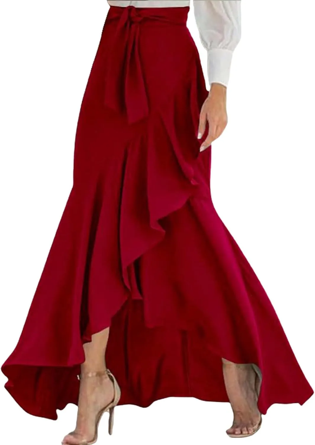 Women's High Waist Prom Party Skirts Plus Size Elegant Bodycon Ruffle Slit Maxi Skirt Flowy Evening Dresses