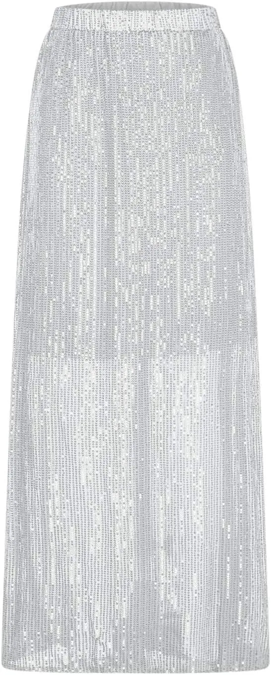 Women's High Waist Sequin Maxi Skirt Sparkly Glitter Sexy Slim Fit Pencil Skirts Night Out Bodycon Party Clubwear