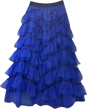 Womens Lolita Cake Skirts Layered Tulle Midi Skirt Elastic Waist Solid Color Mesh Prom Party Skirt