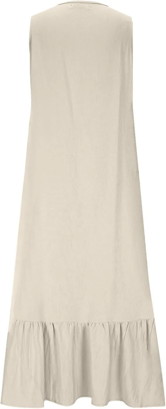Womens Maxi Dresses 2025 Summer Sexy V Neck Sleeveless Tank Dress Swing Ruffle Hem Going Out Dress